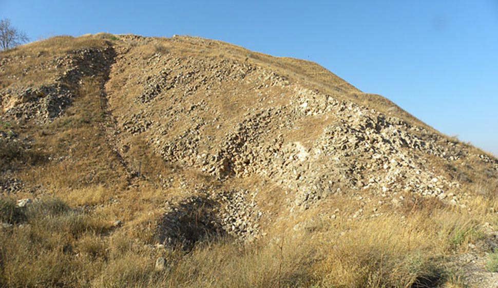 An Assyrian siege ramp outside of Lachish, now Shephelah Southern District, Israel. Lachish archaeological site.