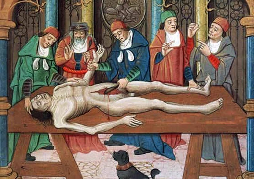 Dissection of a cadaver, 15th century painting. 
