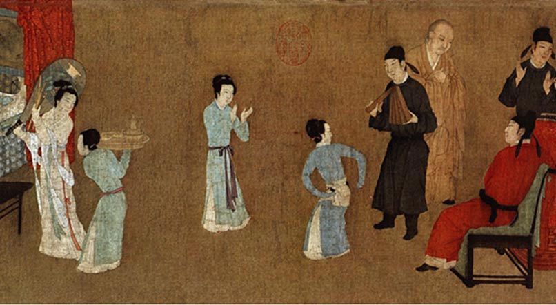 Detail; Night Revels of Han Xizai, painting depicting ladies dancing and entertaining guests