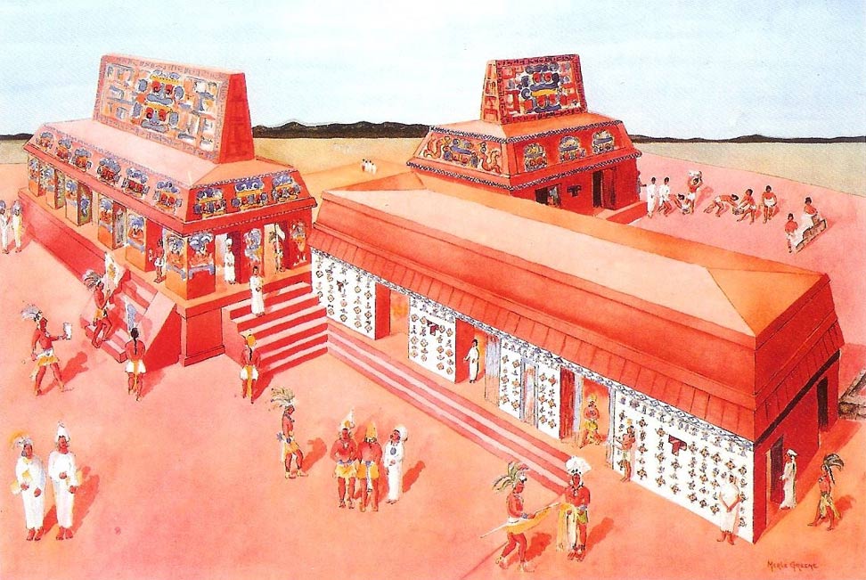 Palenque Palace House E (circa 670 CE). Building on right with white façade is the Sak Nuk Nah. 