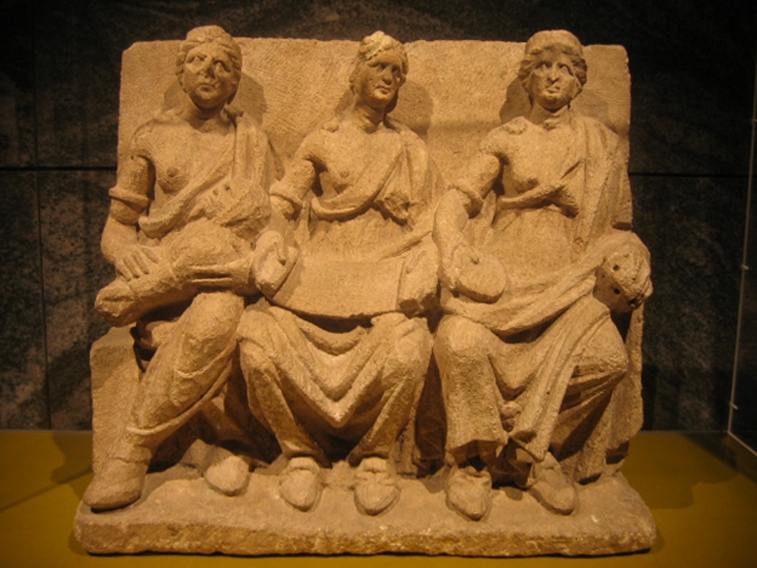 Terracotta relief of the three Matres, from Bibracte, city of the Aedui in Gaul. 