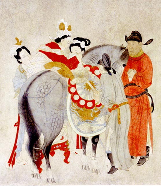 Detail of Yang Guifei Mounting a Horse, by Qian Xuan (1235-1305 AD).