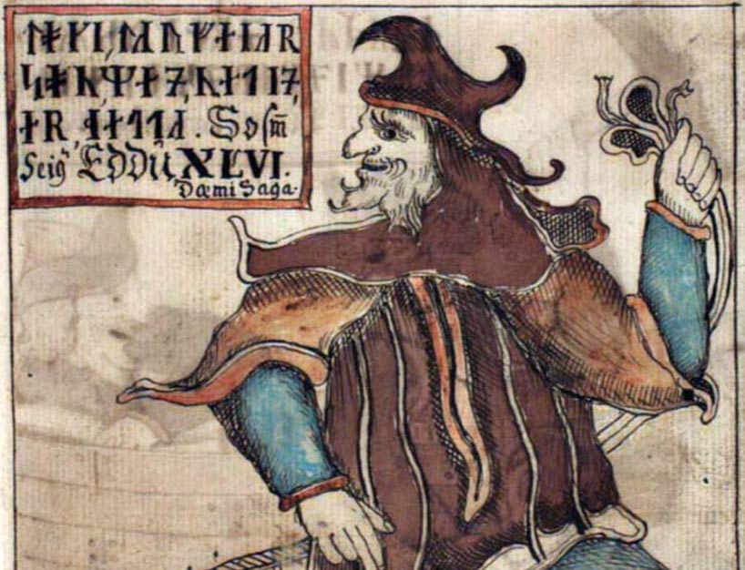 Detail, An illustration of Loki, the notorious Norse trickster god, from an Icelandic 18th century manuscript. 