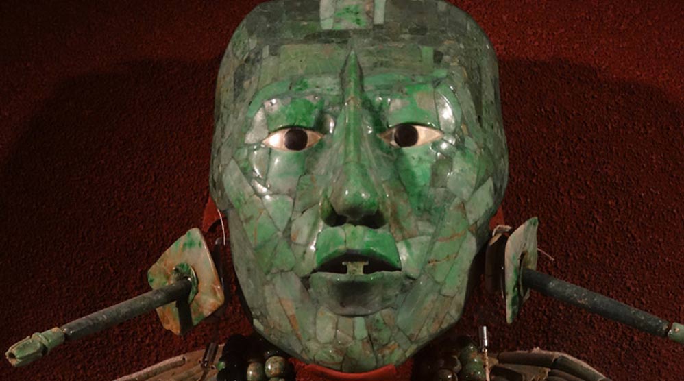 The jade mask and ornaments found with King K’inich Janaab’ Pakal, or “Pakal the Great” at Palenque. 