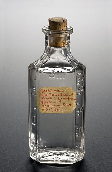 Bottle of medicinal water from the 'Fountain of Youth' in Florida, USA, dated to February 1936. 