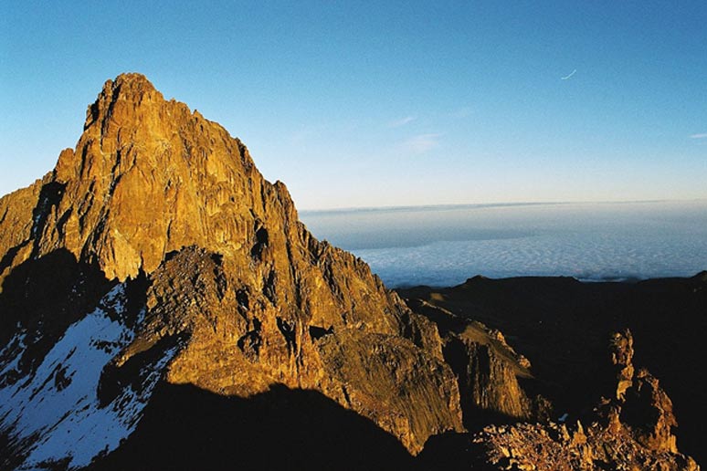 The second highest mountain in Africa, Mount Kenya.  
