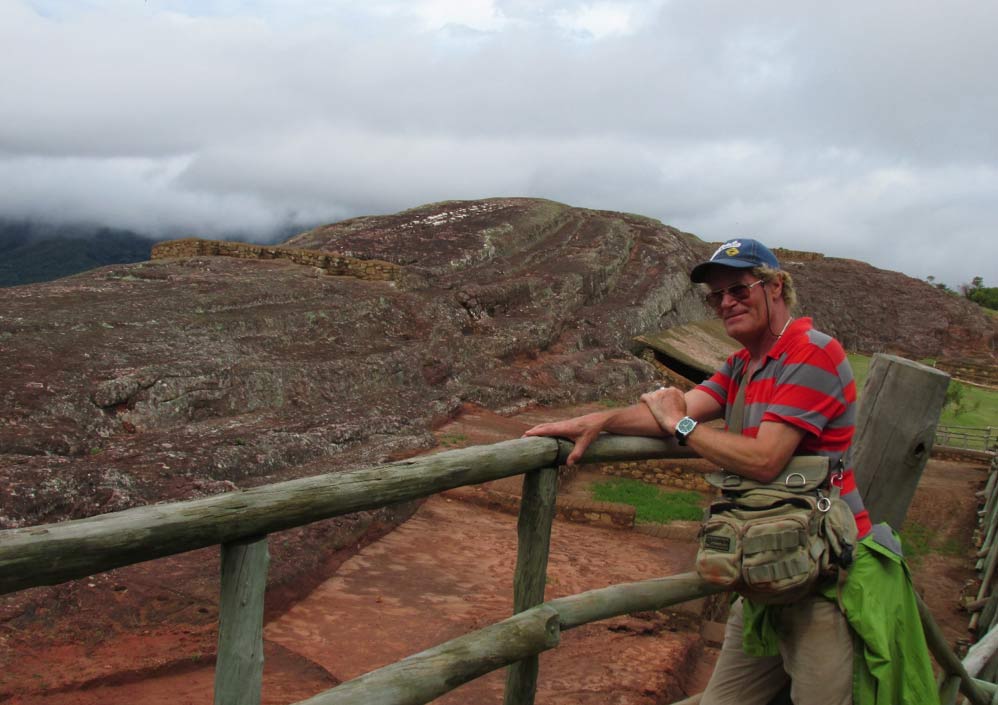 The author and a red sandstone outcrop.