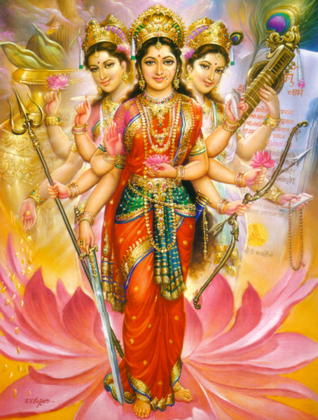 Sarasvati, Parvati, and Lakshmi, the Tridevi.